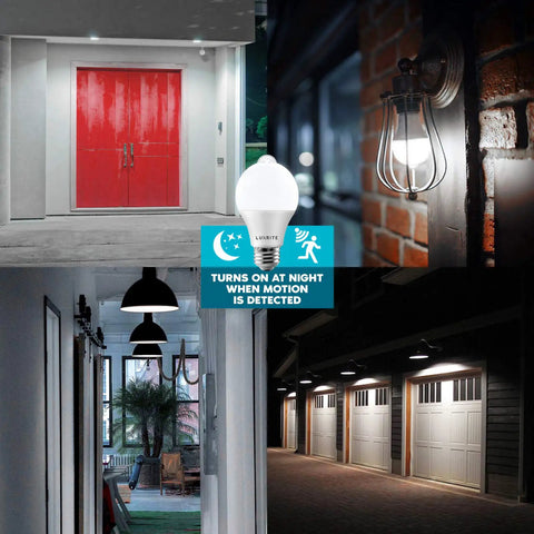 Motion Sensor LED Light Bulbs No Hassle Dusk To Dawn Tech 60W Equivalent 5000K Bright White 800 Lumens Indoor Outdoor Security Bulbs E26 Base UL Listed 2 Pack for porch and garage lighting