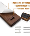 16 Inch Acacia Wood Magnetic Knife Strip Wall Mount with adhesive, screw, and fridge mounting options shown
