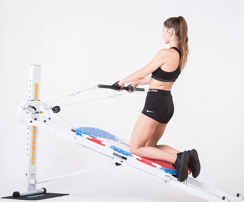 Woman using EZ Curl Bar For Heavy Weight Training Fits Total Trainer Bowflex And Home Gym Cable Systems With Neutral Grip To Ease Wrist Pain