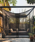 Gigantic Outdoor Patio Mosquito Net 13 By 10 Feet For Gazebo Porch And Garden Terrace Heavy Duty Insect Screen Canopy Black Exterior Bug Protection Ideal For Outdoor Entertaining And Relaxation installed on a patio.