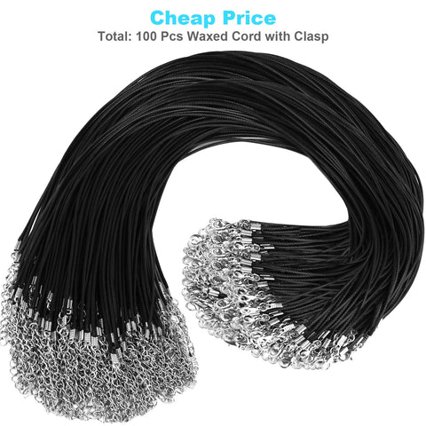 100 Pcs Premium Leather Necklace Cord With Clasps For Pendants Black 18 Inch Waxed Rope String For DIY Jewelry Making Supplies