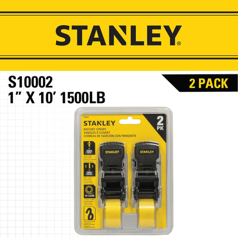 One Inch By Ten Foot Ratchet Tie Down Straps, 500 Pound Safe Working Load, 1,500 Pound Break Strength, 2 Pack in retail packaging