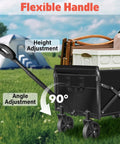 Foldable Wagon Cart With 360 Lb Capacity, Collapsible Wagon On Wheels showing adjustable handle near tent and picnic scene