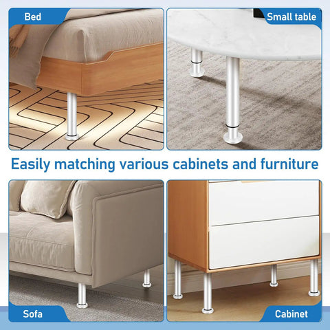 4 Piece Adjustable Cabinet Legs Steel Telescopic Furniture Feet With Floor Protection for tables, sofa, bed, and cabinet