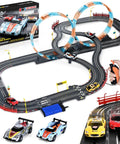 Epic Slot Car Race Track Set With Four Cars Battery Or Electric Power Glow Lights Circular Overpass Dual Lap Counter