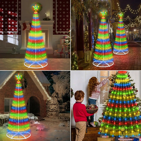 Solar Garden Lights 105 LED Decorative Pole Outdoor Lighting Kit, Waterproof Pathway Yard Decor with multicolor lights at night