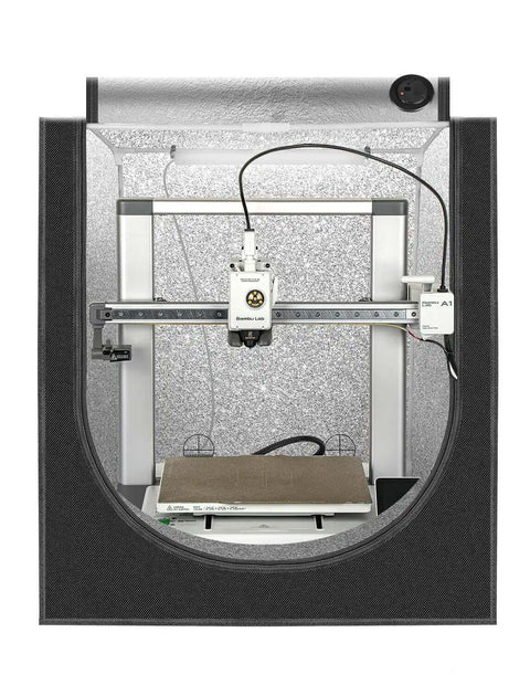 Front view of Tough As Nails 3D Printer Enclosure With LED Light For A1 And A1 Mini showing interior setup, 560x600x680MM size.