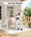Heavy Duty Outdoor Porch Swing With Frame Stand 880 Lb Capacity Wooden Patio Bench For Outside Garden Natural Finish