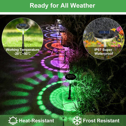 8 Pack Solar Pathway Lights For Backyard And Garden Multicolor And Warm White LEDs IP67 Waterproof illuminating garden path