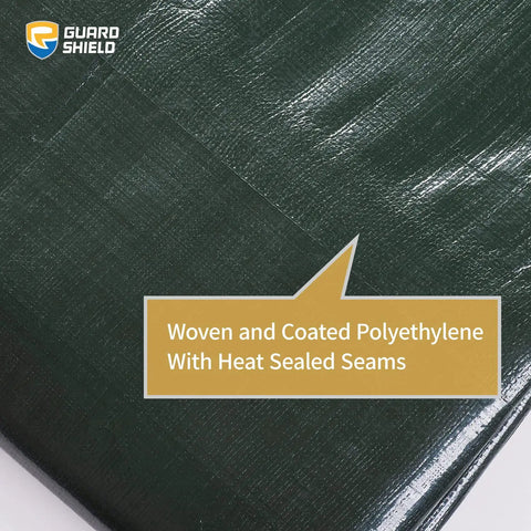 Close-up of Heavy Duty Green Silver Poly Tarp Cover 10x20 Feet Waterproof 16mil Tarpaulin With Grommets Reinforced Edges texture