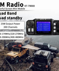 High Power Quad Band Mobile Ham Radio 25W VHF 136-174MHz And 20W UHF 400-480MHz with color screen displayed overland vehicles