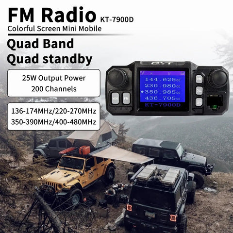 High Power Quad Band Mobile Ham Radio 25W VHF 136-174MHz And 20W UHF 400-480MHz with color screen displayed overland vehicles