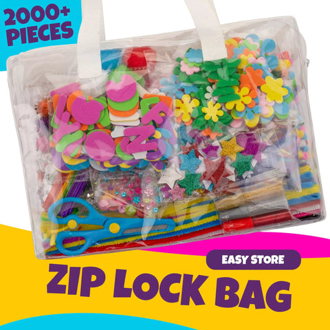 Ultimate Kids Craft Kit With Over 2000 Pieces For Boys And Girls Ages 4 To 9 in transparent zip lock bag