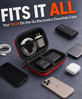 Badass Small Hard Shell Eva Zipper Case For Electronic Accessories Red Compact Travel Organizer Bag showing tech gear and cables inside.