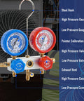 3.6 CFM AC Vacuum Pump And Gauge Set For R410A Refrigerants Home Mini Split Kit with three-way manifold and gauges displayed
