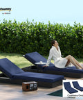 Chaise Lounge Cushions Outdoor Set Of 2 Quick Dry Fabric With Removable Covers Navy Blue 72 X 21 X 3 Inches Fade Resistant