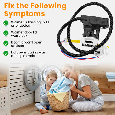 Stress Free Washer Lid Lock Switch Replacement For Whirlpool Kenmore Maytag And Amana Washers W11307244 with wiring harness in laundry room.