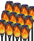 Lit Outdoor Solar Torch Lights Flickering Flame Set Of 12 LED Solar Garden Lights For Pathway Patio Yard Waterproof Auto On Off