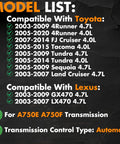 Automatic Transmission Filter Kit 0440345 model compatibility list for Toyota and Lexus SUVs and trucks, including years and engine sizes.