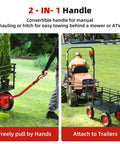 Heavy Duty 1400 Lb Steel Garden Dump Cart With Removable Mesh Panels 2 In 1 Handle attached to lawn equipment