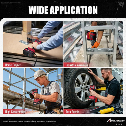 Brushless 1/2-Inch Impact Wrench With 450 Nm Max Torque, 332 Ft-Lbs, 20V Cordless Tool used in various settings