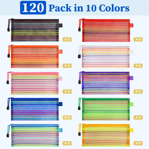 120 Pack Mesh Zipper Pencil Pouches In 10 Colors 9 By 4 Point 7 Inch Small Pencil Bags for Office School Home.