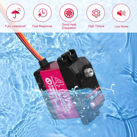 40kg High Torque RC Servo Digital Full Metal Gear Waterproof shown submerged, highlighting waterproof and fast response features.