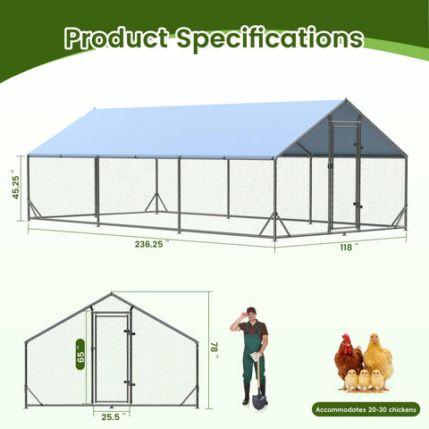 Large Walk-In Chicken Run With Full Roof Cover And Waterproof UV Canopy, Durable Metal Outdoor Poultry Pen dimensions
