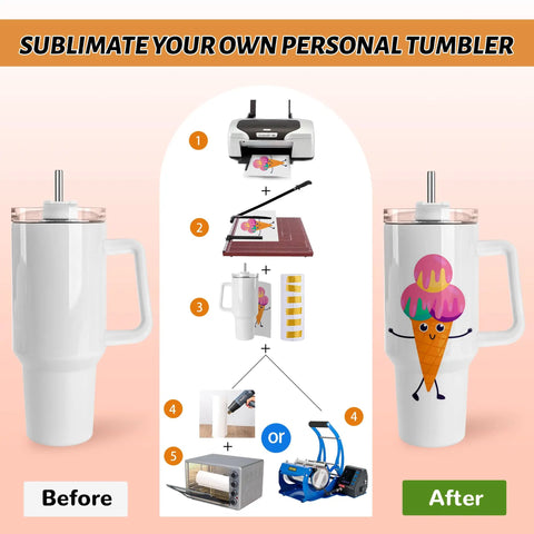 DIY process for 8 Pack 40 Oz Sublimation Tumbler With Handle Blank Insulated Large Travel Cup Stainless Steel For DIY Craft Heat Press Print