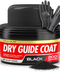 Dry guide coat powder jar, black, 200 g, with nitrile gloves resting on lid