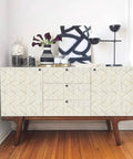 Cabinet decorated with Geometric Hexagon Peel And Stick Wallpaper Removable Self Adhesive Vinyl Film For Walls And Shelves And Drawers And Furniture 17.71 Inch By 118 Inch Roll Easy To Apply No Mess Home Makeovers, placed in a modern room.