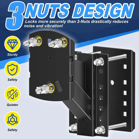 Heavy Duty Trailer Spare Tire Mount Bracket Carrier for Boat and RV Built Tough Fits Most 4 5 6 Lug Wheels On Four To Five And A Half Inch Bolt Patterns Holds Up To One Hundred Sixty Pounds Steel T Shaped Reinforcing Rib Construction Easy Install, black steel bracket with 3-nut design.