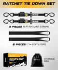 Heavy Duty Self Retracting Ratchet Straps 10 Feet 1500 Lb Break Strength 2 Pack with soft loops and storage bag