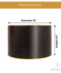 Dimensions of Dope Black Drum Lampshade With Spider Fitter And Harp Compatibility, 13 Inch Diameter And 8.5 Inch Height