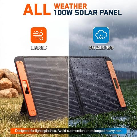 Portable Solar Panel 100W Foldable ETFE Charger With High Efficiency 24 Percent Monocrystalline Cells, weatherproof usage