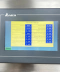 Control panel displaying settings for No Sweat Automatic Desktop Conveyor Labeler Supports 110V Power And Cracks Out Up To Sixty Labels Per Minute For Round Or Hex Bottles With Precision Fiber Optic Sensors.