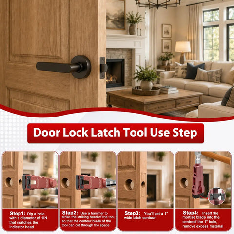 Step-by-step guide for using the Heavy Duty Aluminum Alloy Door Hinge Jig And Lock Latch Installation Kit for door prep.