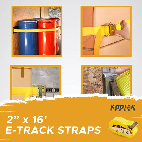 6 Pack E Track Ratchet Straps 2 Inch By 16 Foot 4400 Lbs Tie Down For Cargo In Enclosed Trailers Vans And Trucks Heavy Duty Steel Ratchets And High Tenacity Polyester Webbing
