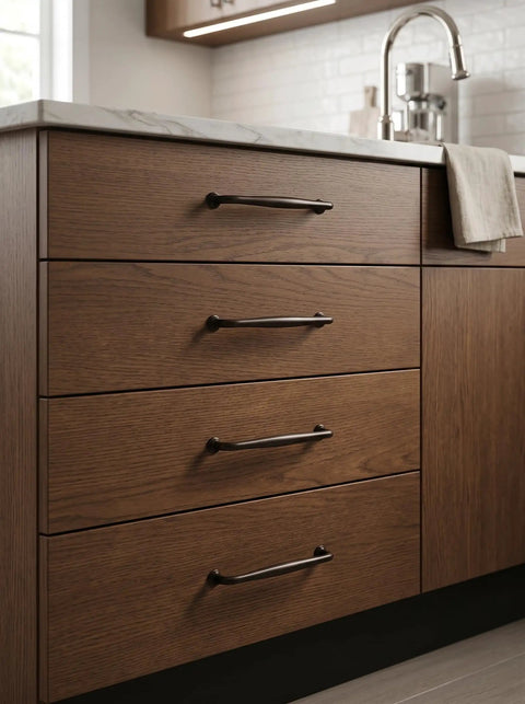Oil Rubbed Bronze Cabinet Pulls 7 9 16 Inch Centers Six Pack Sleek Transitional Spindle Handles For Kitchen Cabinets Aged Brown Black Finish