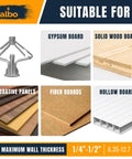 Knockout Drywall Anchor Kit With Screws For Hollow Walls contains drywall anchor for gypsum, solid wood, fiber, decorative, and hollow boards.