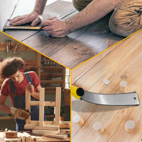 4 Piece Miter Box And Saw Set With A 2.68 By 12 Inch Miter Box And Three Saws For Quick Bevel And Miter Cuts From Hardwood To Soft Metals DIYer Friendly For Light Duty Projects being used for woodworking and cutting.