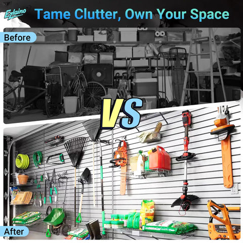 Dang Tough Four By Eight Slatwall Panel Kit With Quick Snap Lock PVC Garage Wall Organizer showcasing organized tools and equipment.