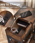 Wooden end table with outlets and USB-C ports, demonstrating charging functionality, part of Floor Lamp With Table And USB Type C Ports set