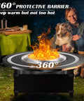 Beefy 40 Inch Fire Pit Surround Tabletop For Solo Stove Bonfire And Ranger Wood burning, outdoor use image with a dog