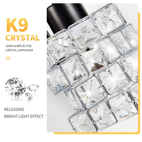 Close-up of K9 crystal lampshade from 3 Light Crystal Bathroom Vanity Light Fixture Over Mirror Rotatable Matte Black Crystal Indoor Wall Lights