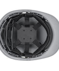 Interior view of Cap Style Vented White OSHA Hard Hat with 6 Point Suspension, Lightweight ABS Construction Helmet for Job Sites.