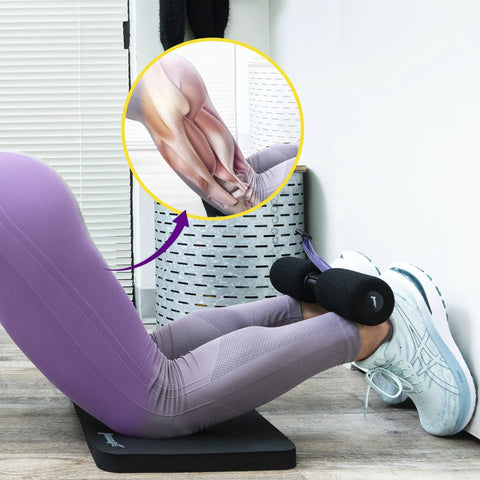 Person using Nordic Hamstring Curl Strap For Home And Travel, 5 Second Setup, Portable, Foam Padded Comfort For Nordic Curls, Ruby Red