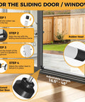 2 In 1 Sliding Door Security Bar, Adjustable From 16.5 To 48 Inches, Inside Window Safety Lock For Home Apartment And Hotel Rooms, Portable Door Jammer, Suitable For Sliding Doors And Hinged Doors, White demonstrating installation steps
