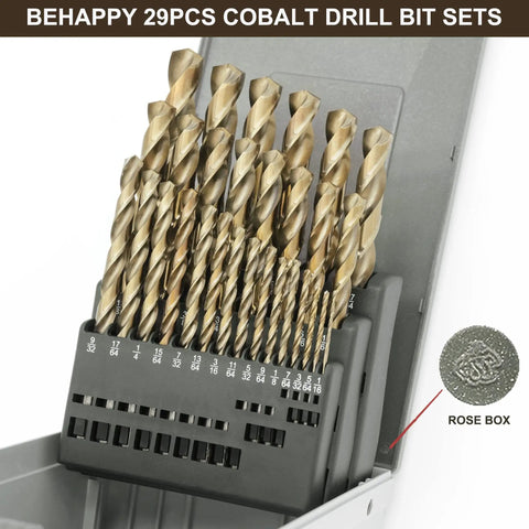 Cobalt Drill Bit Set 29 Piece M35 High Speed Steel Jobber Bits Built For Heavy Duty Hardened Metal Stainless Steel Wood Case