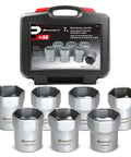 Wheel Bearing Locknut Socket Set for DIY Pros, 7 Piece Remover Toolkit With Rounded And Regular Hex Sockets in storage case
